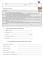 English Worksheet: 6th grade test (personal identification)