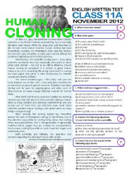 2page TEST (11 grade) HUMAN CLONING (key included)