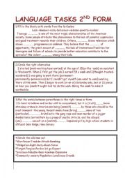 English Worksheet: a compilation of language tasks 2nd form tunisian students