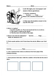 English Worksheet: Newspaper Knowledge Quiz