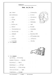 English Worksheet: Prepositions of Tiime