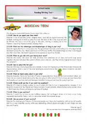 English Worksheet: Test - M5- Mexican Teen