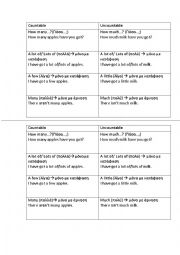 English Worksheet: A lot of, A few, much, many, a little