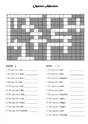 English Worksheet: Opposite Adjectives Crossword Puzzle Elem