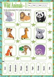 English Worksheet: WILD ANIMALS 1 - MATCHING