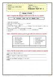 English Worksheet: Full-Term Test N1