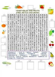 English Worksheet: VEGETABLES AND FRUITS