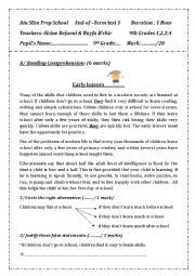 English Worksheet: 9th form: end of term test 1 (Tunisia)