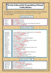 English Worksheet: Words Followed By Prepositions/Phrasal Verbs/Idioms Page - 05