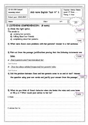 English Worksheet: Mid-term English Test N 1 3rd Form 