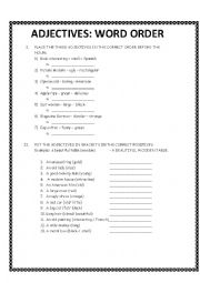 English Worksheet: adjectives: word order