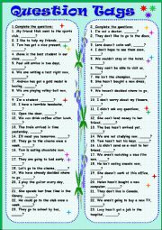 English Worksheet: Question tags