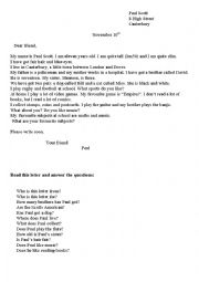 English Worksheet: a letter for a penfriend