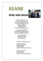 English Worksheet: KEANE: BEND AND BREAK