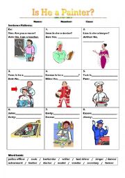 English Worksheet: Is he a painter? (jobs, Yes-No question)