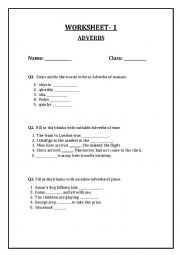 English Worksheet: Adverbs