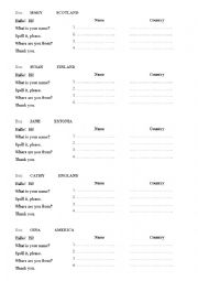 Speaking task (names and countries)