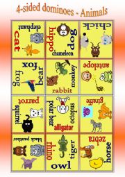 English Worksheet: 4-sided dominoes - Animals