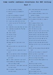 Some useful sentence structures for KET writing Part 9