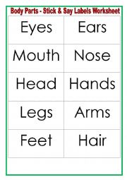 English Worksheet: body parts