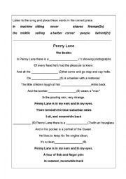 English Worksheet: Penny Lane - Song Exercise