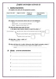 English Worksheet: english secondary schools 1