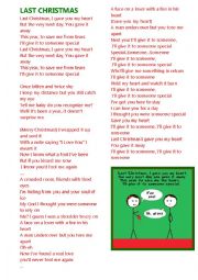 English Worksheet: LAST CHRISTMAS and ISAW MOMMY KISSING SANTA CLAUS