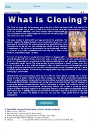 English Worksheet: What is cloning - test