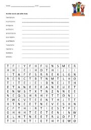 English Worksheet: ordinal numbers word search