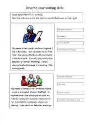 English Worksheet: Hobbies writing frame 