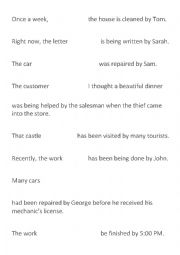English Worksheet: Passive Sentence halves