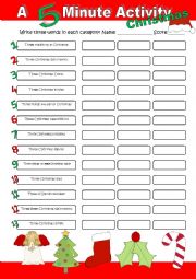 English Worksheet: A 5-Minute-Activity Christmas Edition