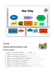 English Worksheet: Our City Map and Worksheet