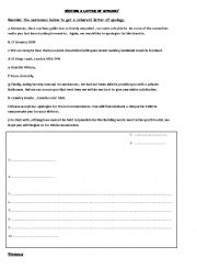 English Worksheet: Writing a letter of apology