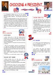 English Worksheet: Choosing a president... ( 2 pages )