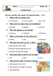 English Worksheet: Goldilocks Listening  Activity