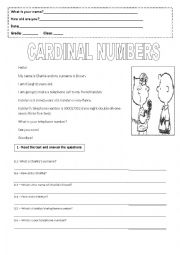 English Worksheet: Cardinal numbers - phone number