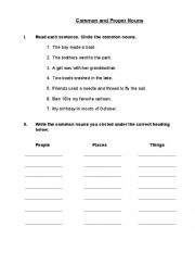 English Worksheet: Common  Nouns