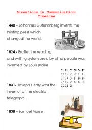 English Worksheet: INVENTIONS IN COMMUNICATION TIMELINE