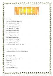 PARTS OF THE BODY- LESSON PLAN AND WORKSHEET TO THE SONG 