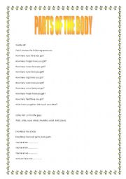 PARTS OF THE BODY- LESSON PLAN AND WORKSHEET TO THE SONG