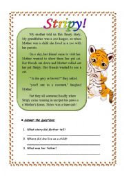 English Worksheet: Reading Comprehension ( Stripy)