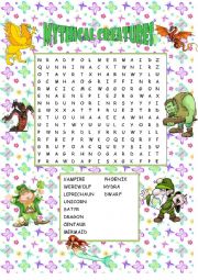 English Worksheet: Mythical Creatures Word Search