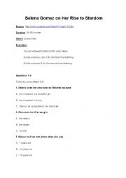 English Worksheet: Listening exercises designed on an interview with Selena Gomez