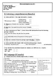 English Worksheet: 9th year mid term test n1