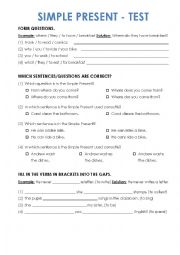 English Worksheet: Simple present - test