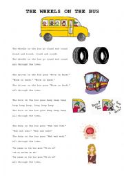 English Worksheet: Song: The wheels on the bus (+ activity)