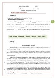 English Worksheet: English test  - 10th form