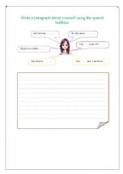 English Worksheet: Write a paragraph about yourself