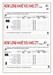 English Worksheet: How long have you had it? Pairwork